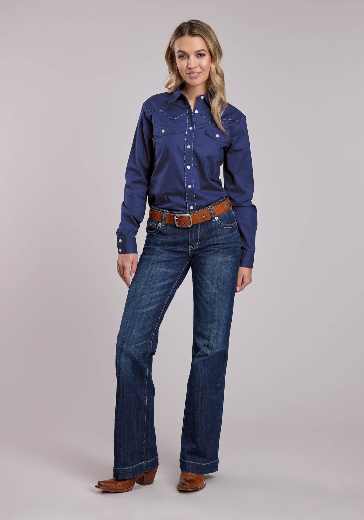Womens Roper Solid Cotton Western Blouse