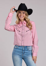 Womens Roper Solid Pink Cotton Western Blouse