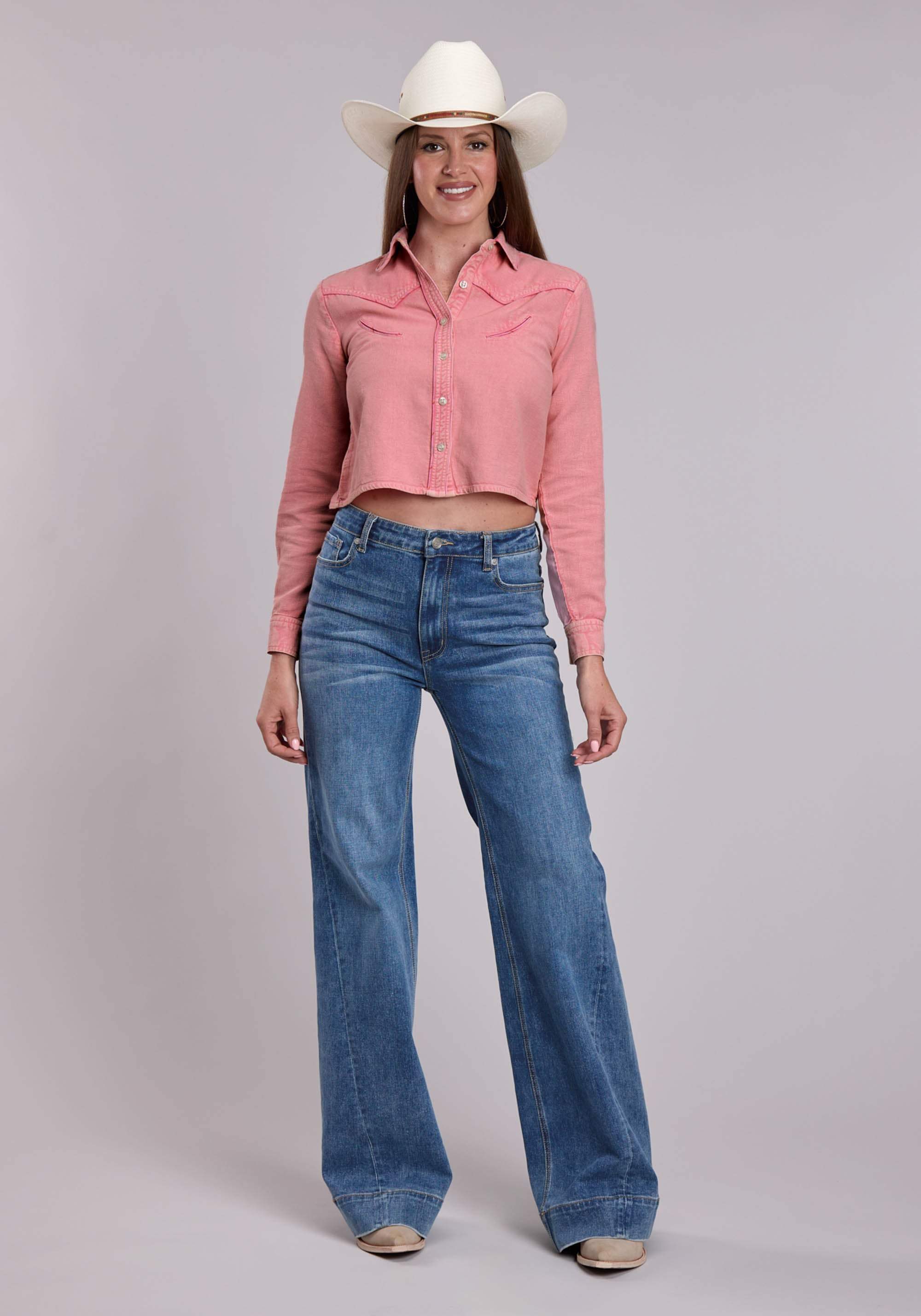 Womens Roper Cotton Twill Cropped Western Blouse - Roper - Flyclothing LLC