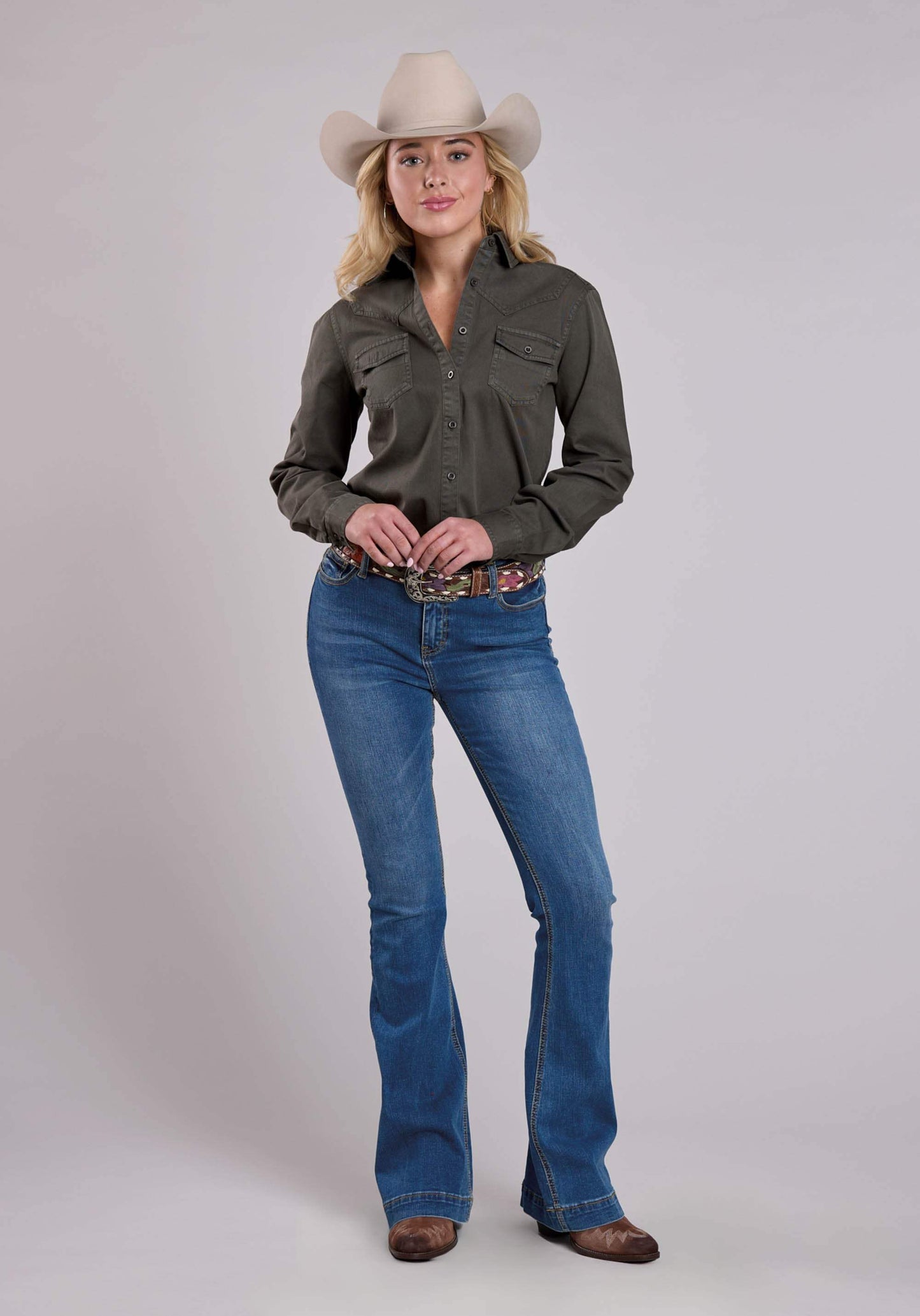 Roper Womens Long Sleeve Button Pigment Dyed Western Shirt - Roper - Flyclothing LLC