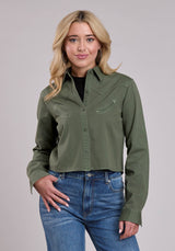 Roper Womens Long Sleeve Button Loden Pigment Dyed Wester Shirt Wester