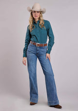 Roper Womens Long Sleeve Button Turquoise Pigment Dyed Shirt Western Shirt - Roper - Flyclothing LLC