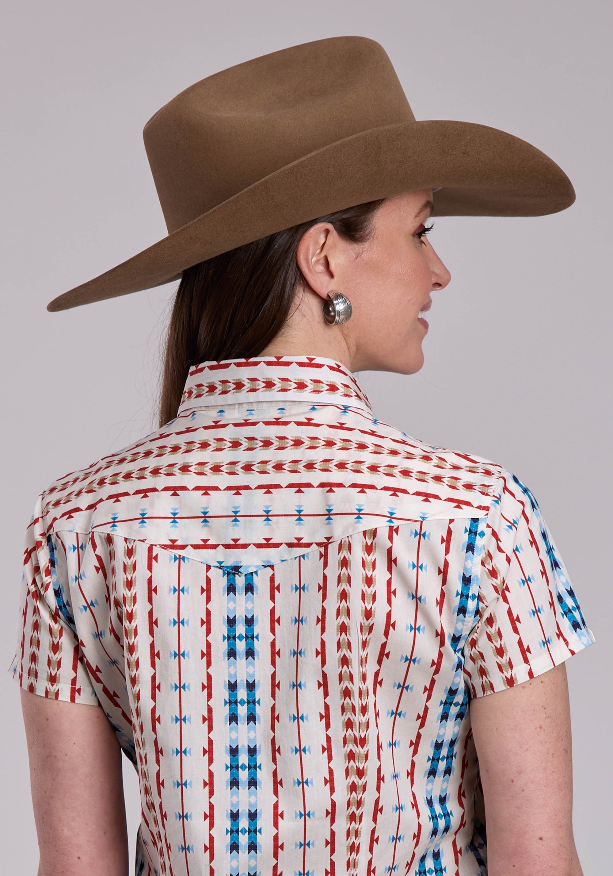 Womens Roper Vertical Aztec Short Sleeve Snap Shirt
