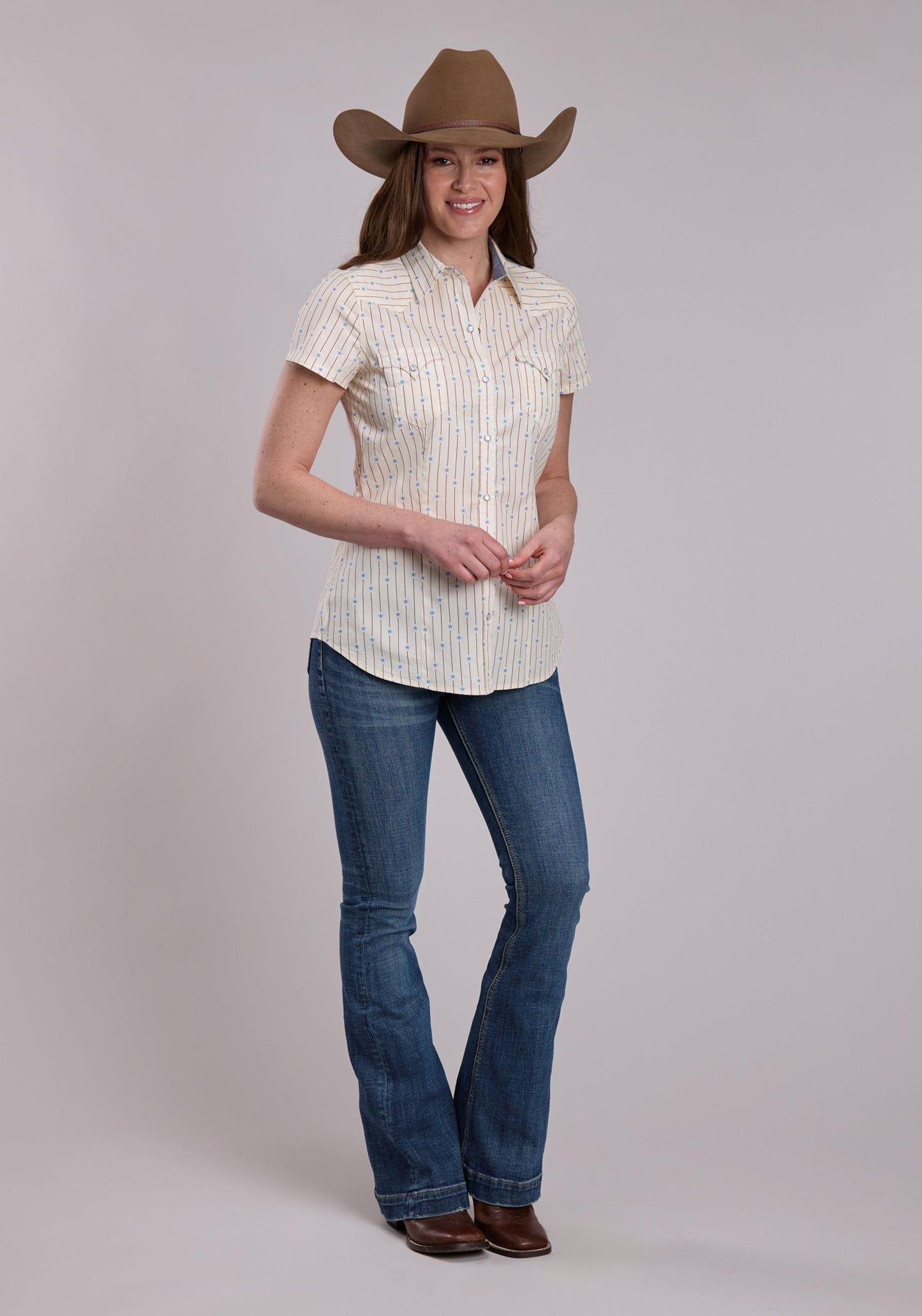 Womens Roper Stars And Stripes Print Short Sleeve Snap Shirt