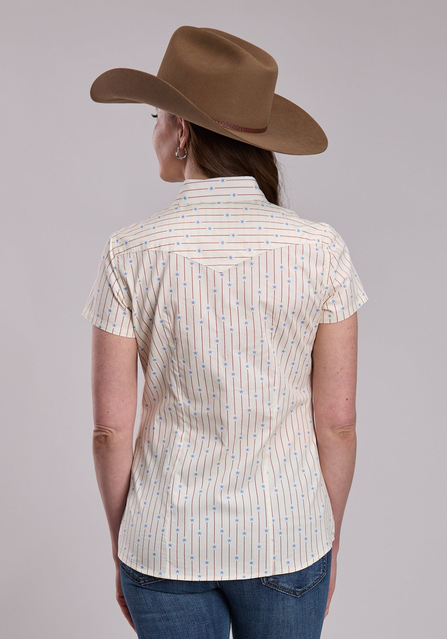 Womens Roper Stars And Stripes Print Short Sleeve Snap Shirt