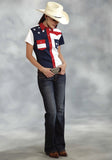 Roper Womens Red White And Blue Colorblocked Pieced Short Sleeve Western Snap Shirt - Roper