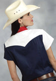 Roper Womens Red White And Blue Colorblocked Pieced Short Sleeve Western Snap Shirt - Roper