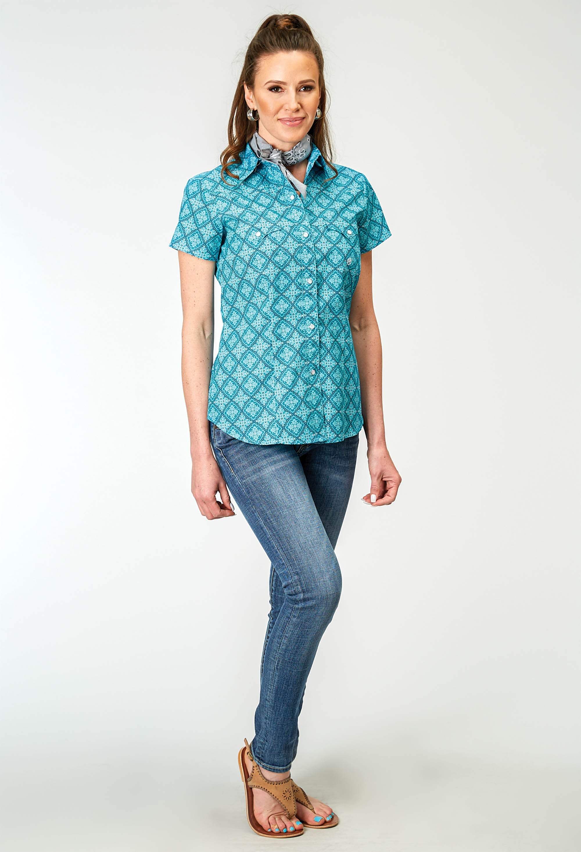 Roper Womens Short Sleeve Snap Lake Medallion Western Shirt - Roper - Flyclothing LLC