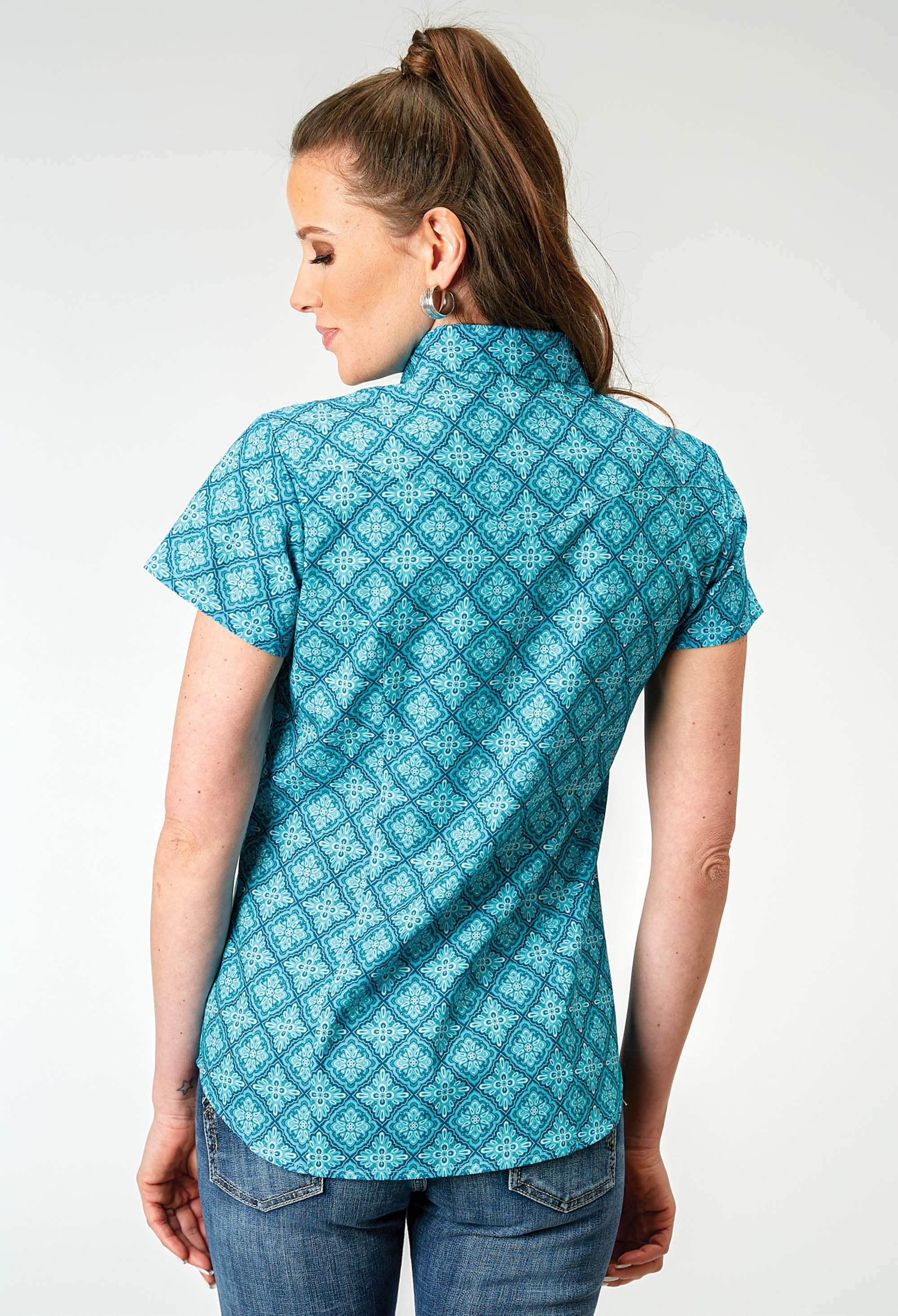 Roper Womens Short Sleeve Snap Lake Medallion Western Shirt - Roper - Flyclothing LLC