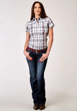 Roper Womens Short Sleeve Snap Gray Cloud Plaid Western Shirt - Roper