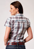 Roper Womens Short Sleeve Snap Gray Cloud Plaid Western Shirt - Roper
