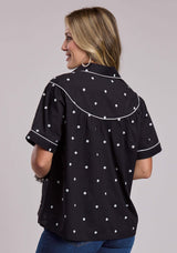 Womens Roper Black Cambric With White Polka Dot Embroidery Short Sleeve But - Roper - Flyclothing LLC
