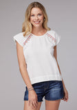 Roper Womens Short Sleeve Pullover Cotton Rayon Flex Short Sleeve Peasant Top With Flutter Raglan Sleeves Embroidery - Roper