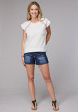 Roper Womens Short Sleeve Pullover Cotton Rayon Flex Short Sleeve Peasant Top With Flutter Raglan Sleeves Embroidery - Roper