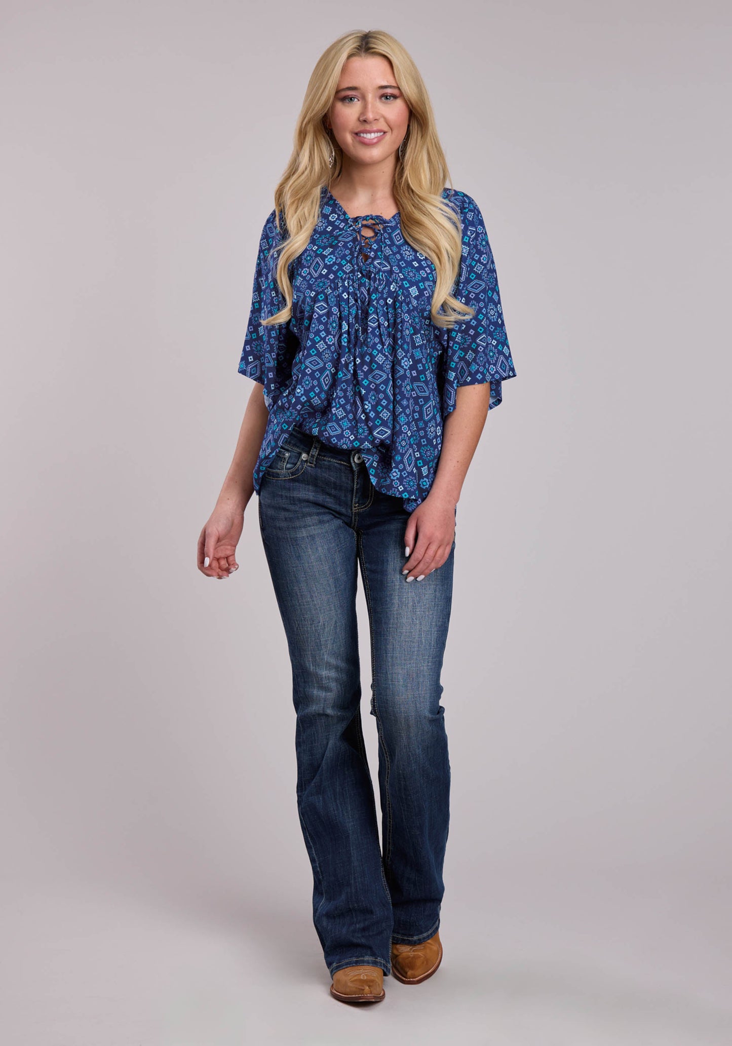 Womens Roper Blue Aztec Peasant Blouse