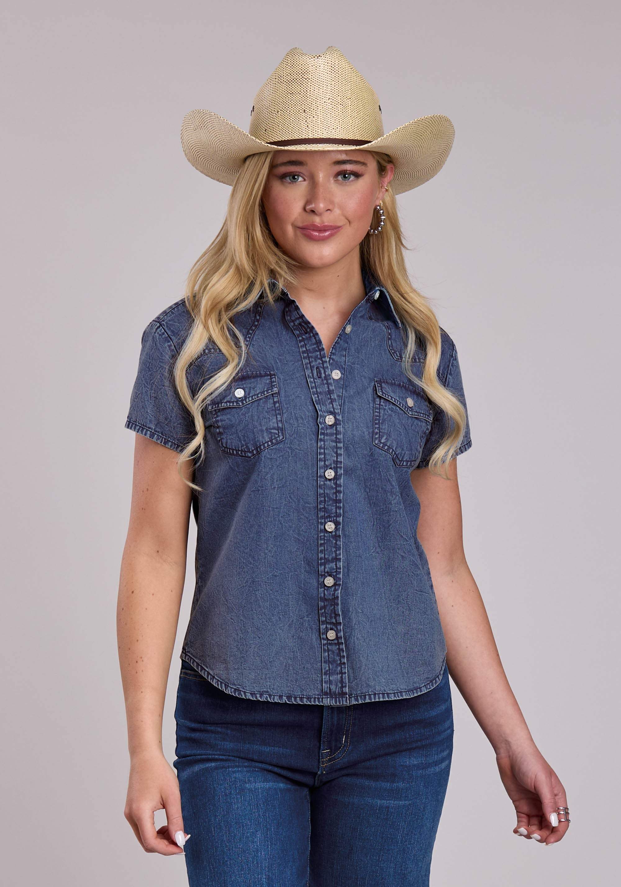 Womens Roper Blue Denim Western Blouse - Roper - Flyclothing LLC