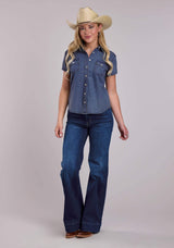 Womens Roper Blue Denim Western Blouse - Roper - Flyclothing LLC