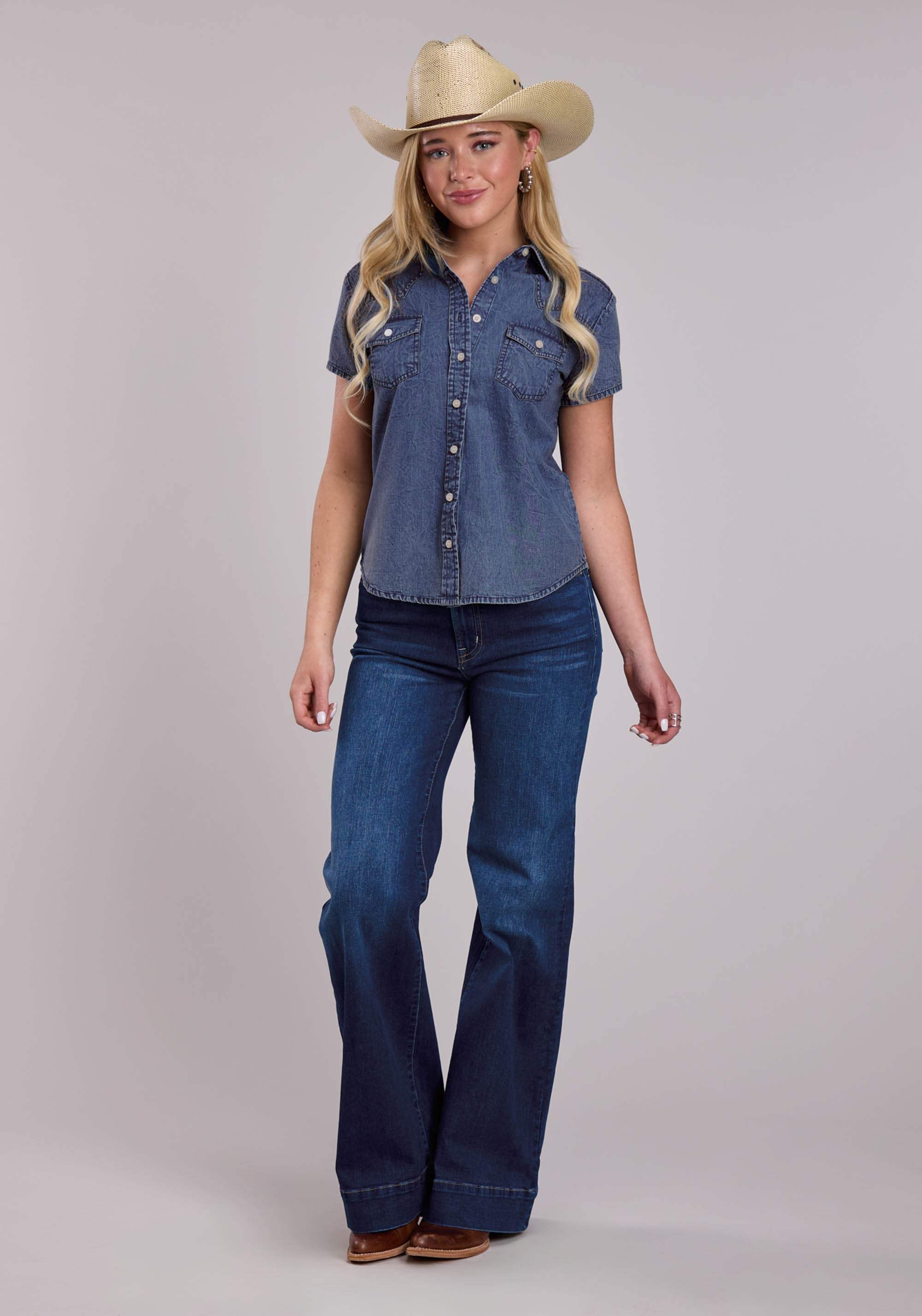Womens Roper Blue Denim Western Blouse - Roper - Flyclothing LLC