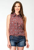 Roper Womens Sleeveless Snap Vintage Paisley Print Top - Roper