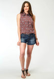 Roper Womens Sleeveless Snap Vintage Paisley Print Top - Roper