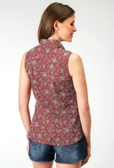 Roper Womens Sleeveless Snap Vintage Paisley Print Top - Roper