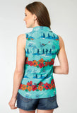 Roper Womens Sleeveless Snap Hawaiian Print Top - Roper