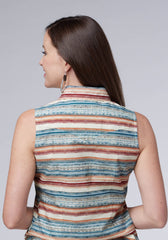 Roper Womens Sleeveless Snap Distressed Aztec Print Top - Roper