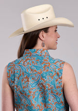 Womens Roper Desert Spring Paisley Sleeveless Snap Shirt