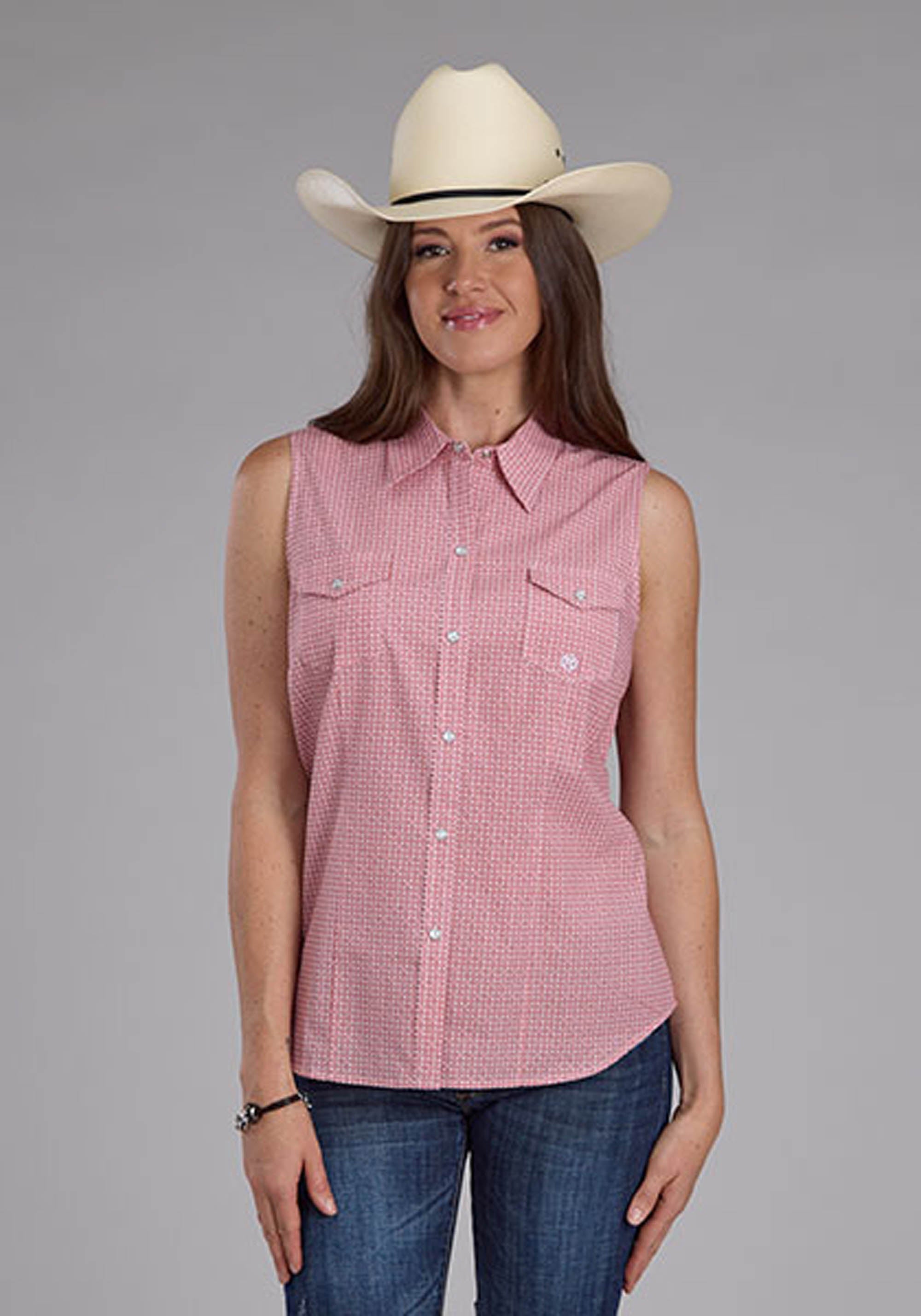 Roper Womens Sleeveless Snap Saltillo Foulard Western Shirt