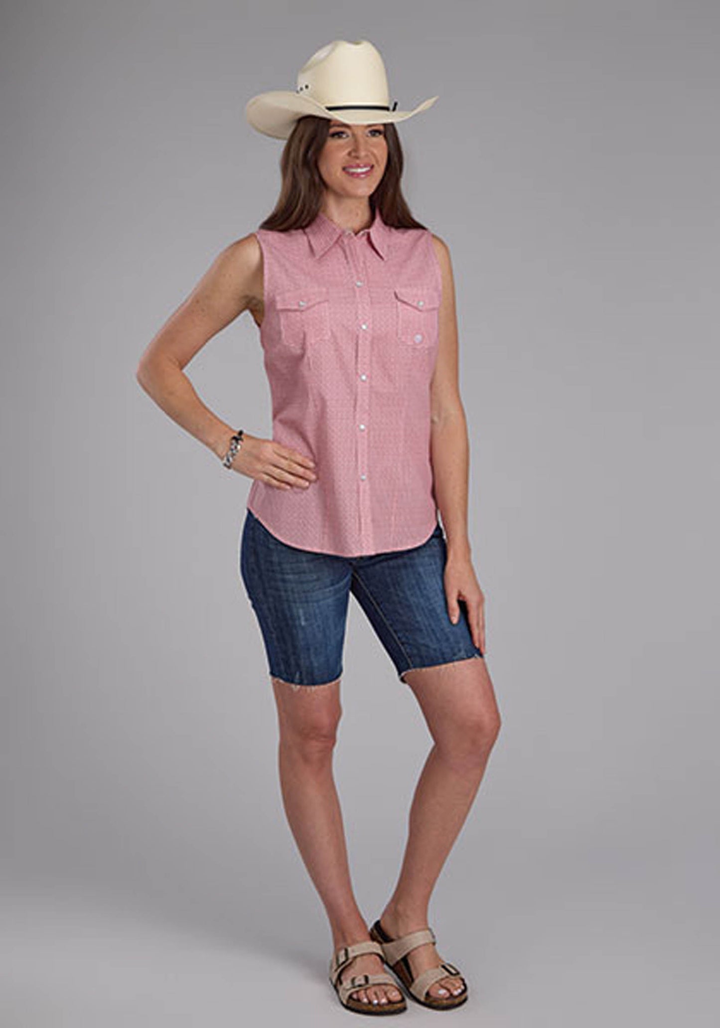 Roper Womens Sleeveless Snap Saltillo Foulard Western Shirt