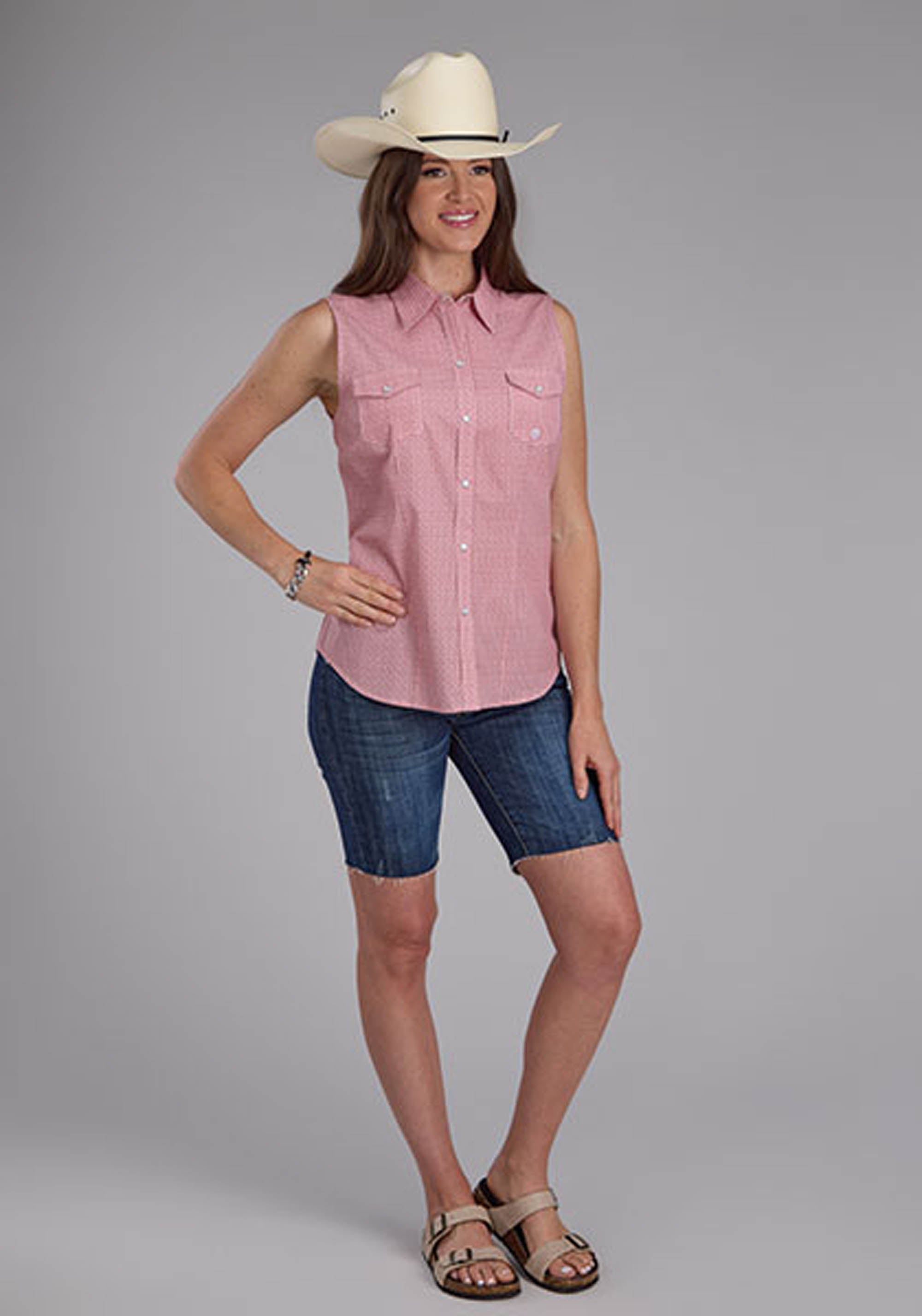Roper Womens Sleeveless Snap Saltillo Foulard Western Shirt