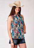 Roper Womens Sleeveless Snap Vintage Patchwork Print Top - Roper