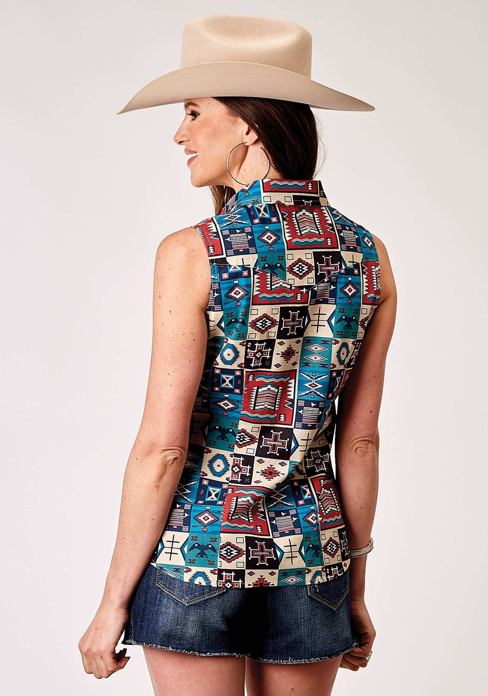 Roper Womens Sleeveless Snap Vintage Patchwork Print Top - Roper - Flyclothing LLC