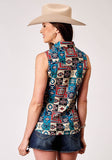Roper Womens Sleeveless Snap Vintage Patchwork Print Top - Roper