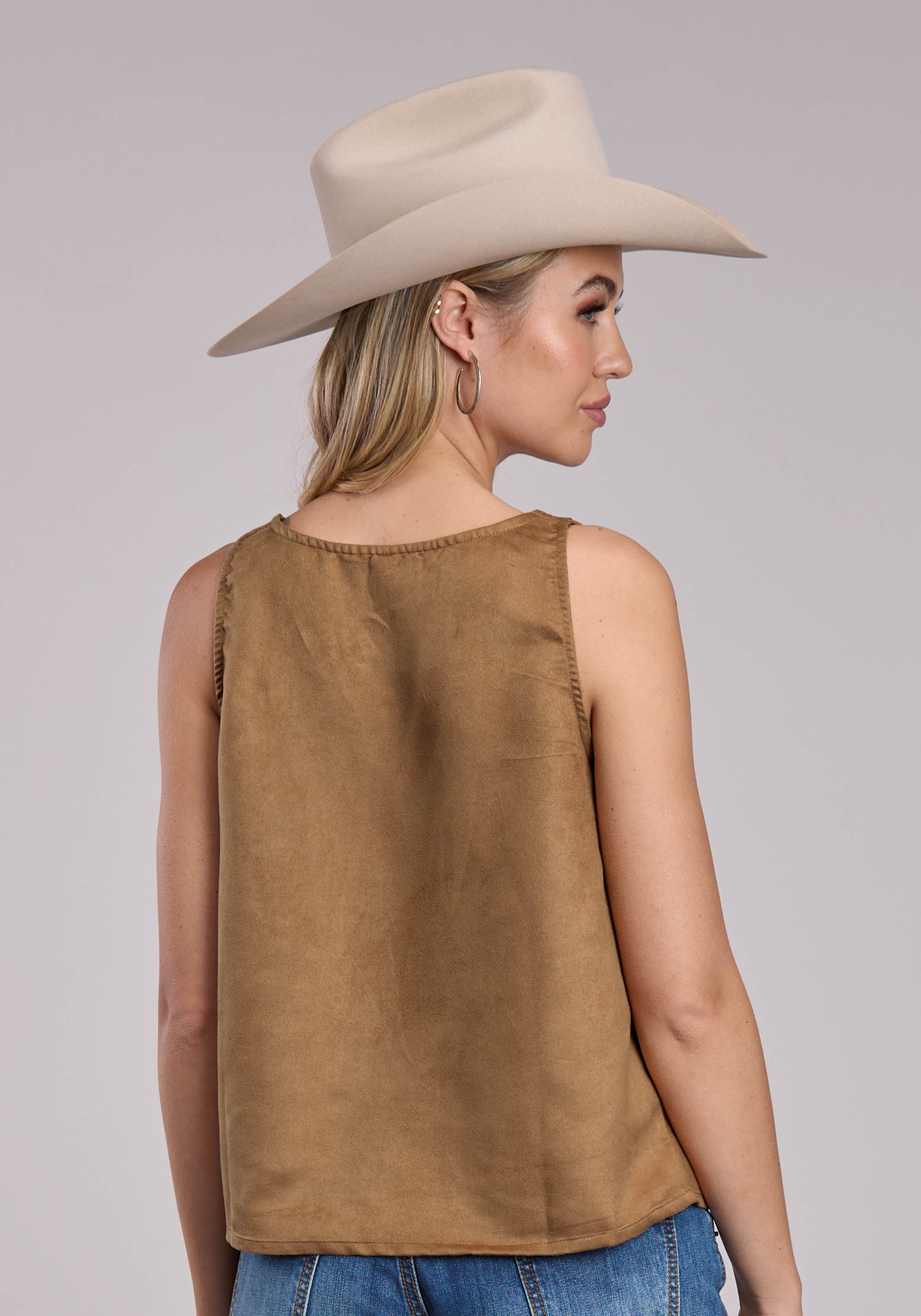 Womens Roper Camel Suede Belt Buckle Tank Top