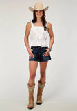 Roper Womens Sleeveless Swiss Dot Cotton Tank Top With Peplum Hemline And Eyelet Trim - Roper
