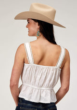 Roper Womens Sleeveless Swiss Dot Cotton Tank Top With Peplum Hemline And Eyelet Trim - Roper - Flyclothing LLC
