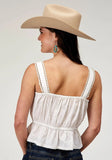 Roper Womens Sleeveless Swiss Dot Cotton Tank Top With Peplum Hemline And Eyelet Trim - Roper