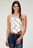 Roper Womens Sleeveless Rayon Flex Cotton Bandanna Tank Top With Adjustable Spaghetti Straps Embroidery Tie In Back - Roper