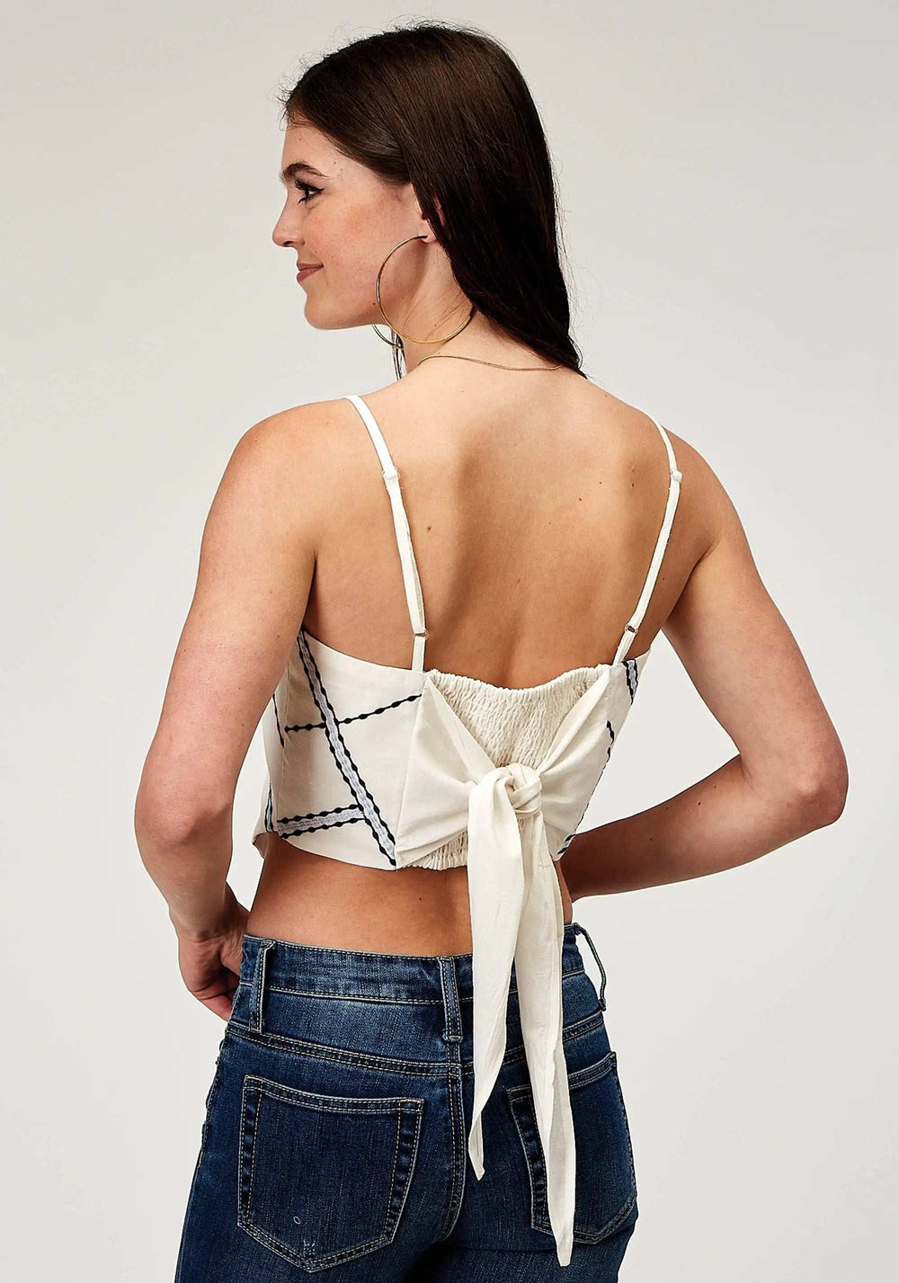 Roper Womens Sleeveless Rayon Flex Cotton Bandanna Tank Top With Adjustable Spaghetti Straps Embroidery Tie In Back - Roper - Flyclothing LLC