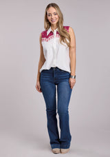 Womens Roper Cream Rayon Challis Sleeveless Button Shirt