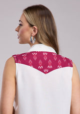 Womens Roper Cream Rayon Challis Sleeveless Button Shirt