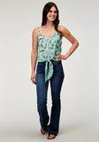 Roper Womens Sleeveless Desert Toile Print Rayon Tank With Spaghetti Strap And Front Tie - Roper