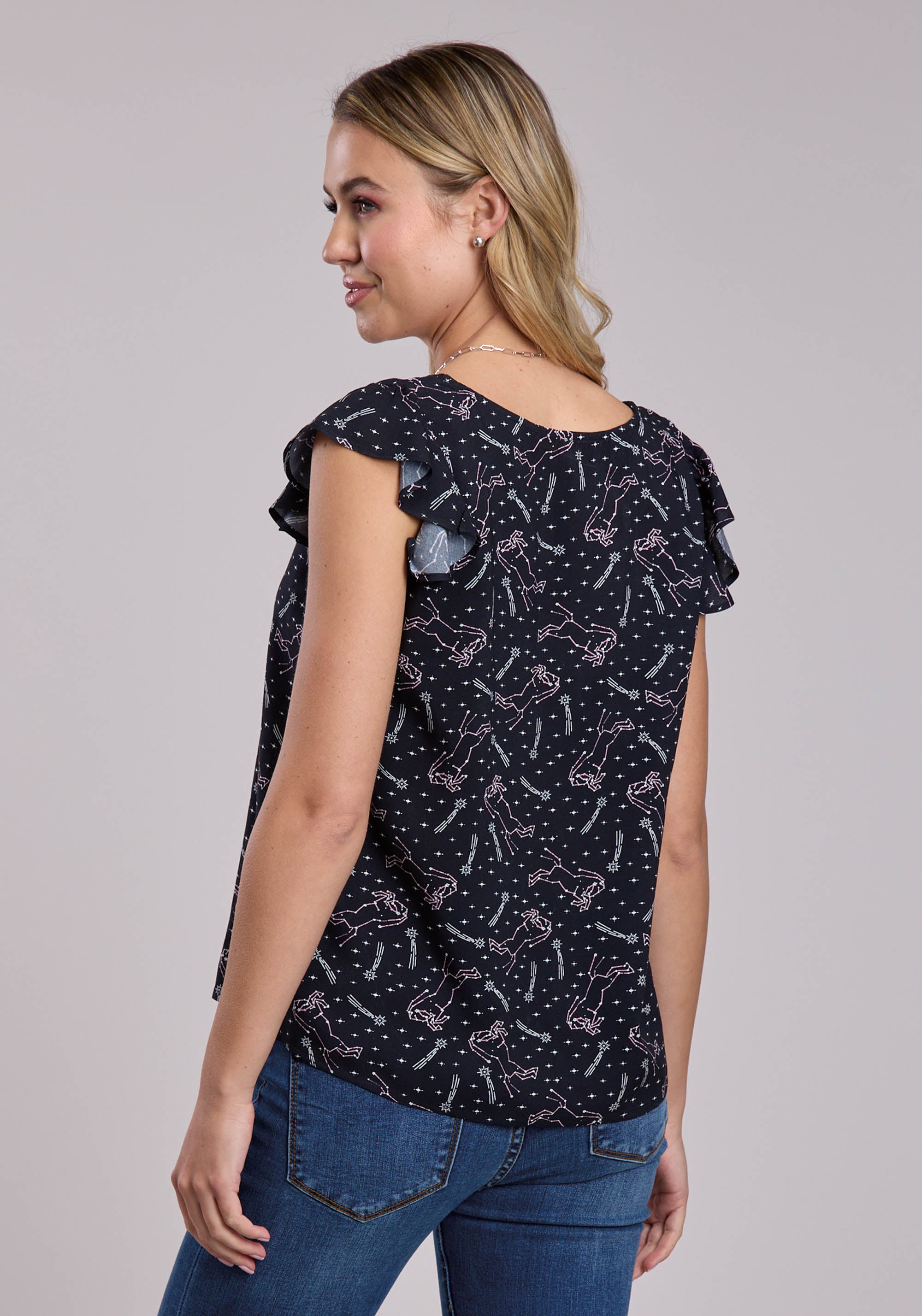 Womens Roper Constellations Print Rayon Sleeveless Tops
