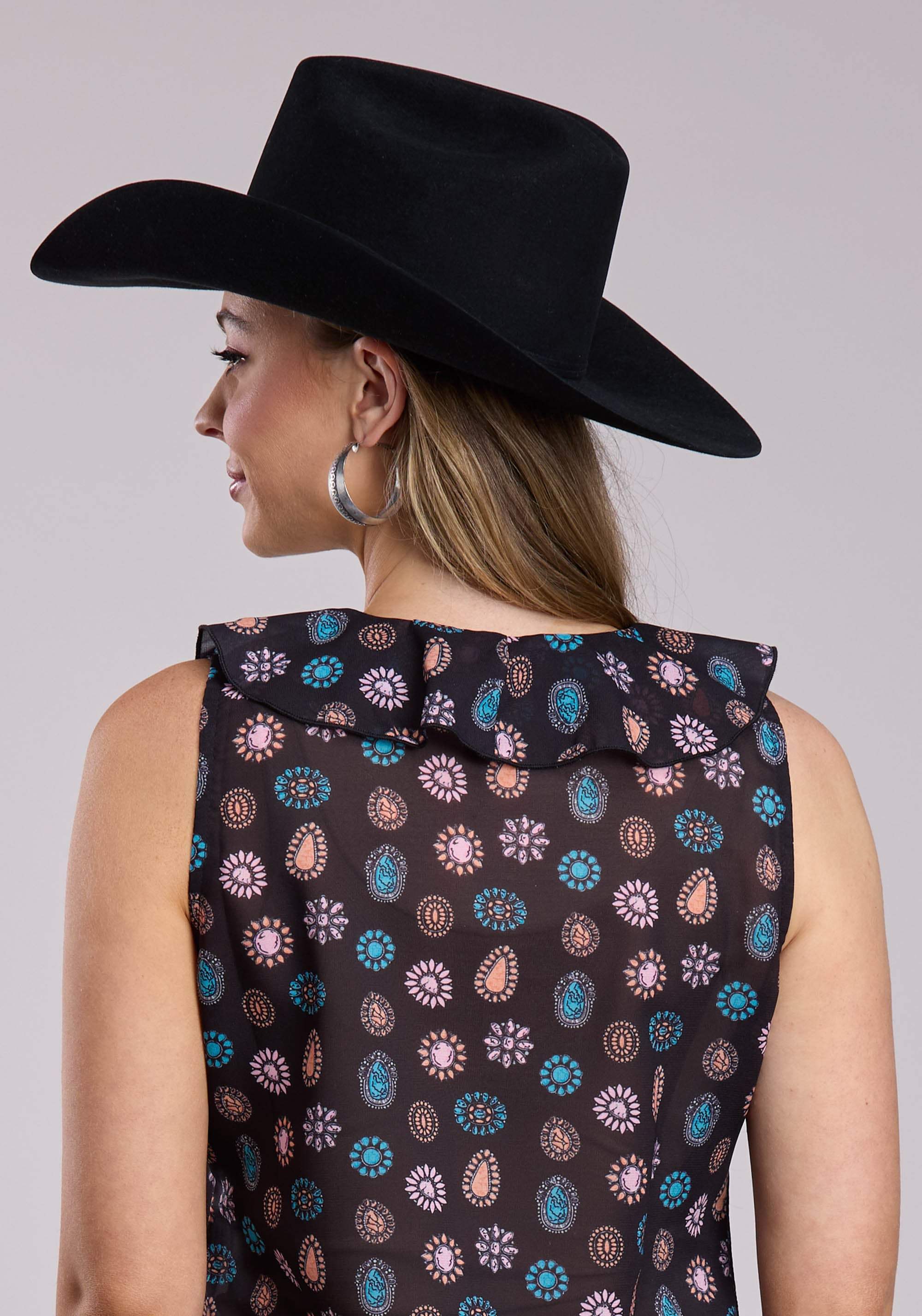 Womens Roper Black Concho Print Sleeveless Tops - Roper - Flyclothing LLC