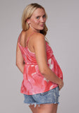 Roper Womens Sleeveless Pink Cream Tie Dye Cotton Tank Top With Ajustable Straps - Roper