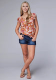 Roper Womens Sleeveless Groovy Cacti Print Rayon Tank With Ruffle Sleeve V Neck - Roper