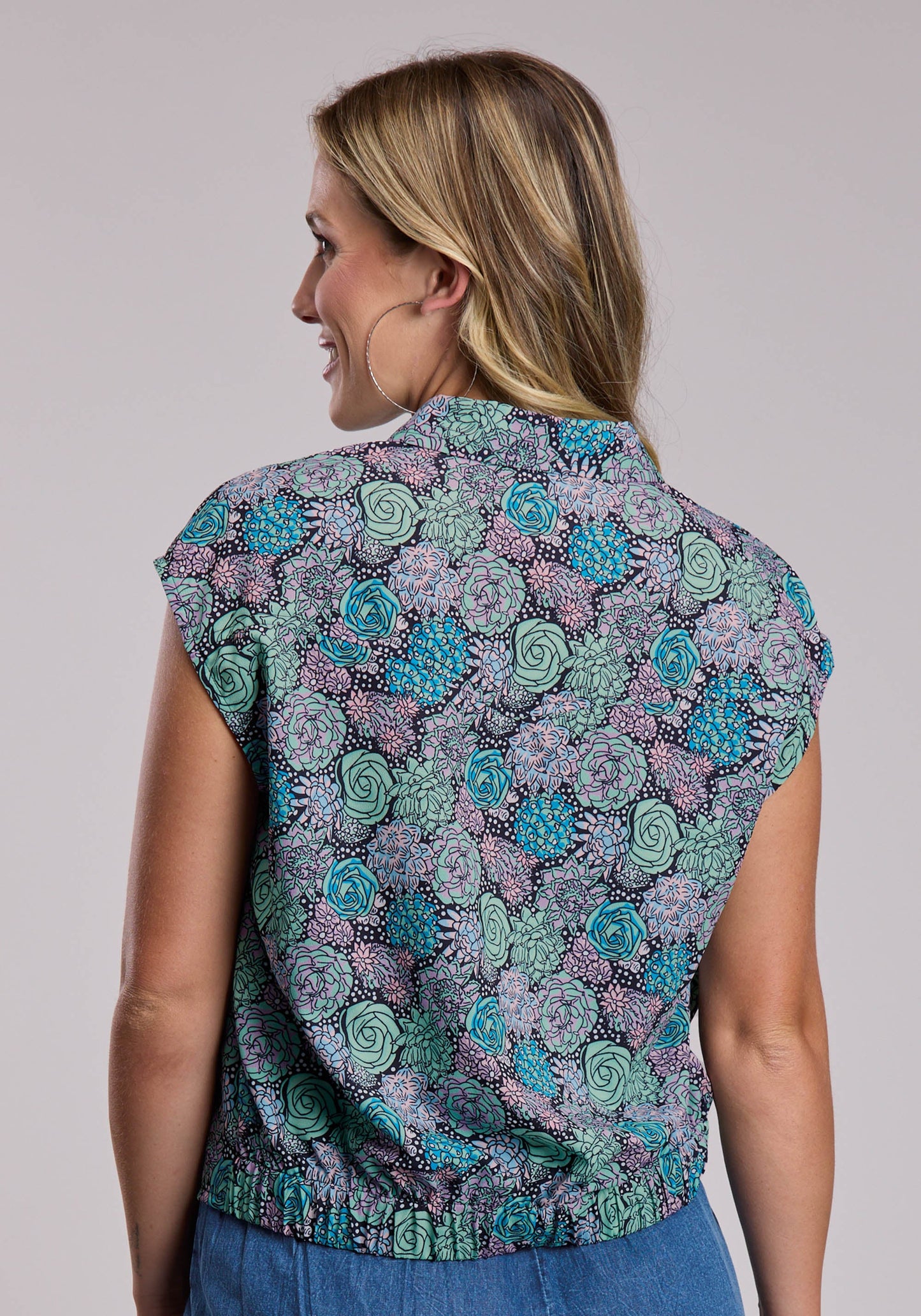 Womens Roper Poly Crepe Succulents Prt Blouse