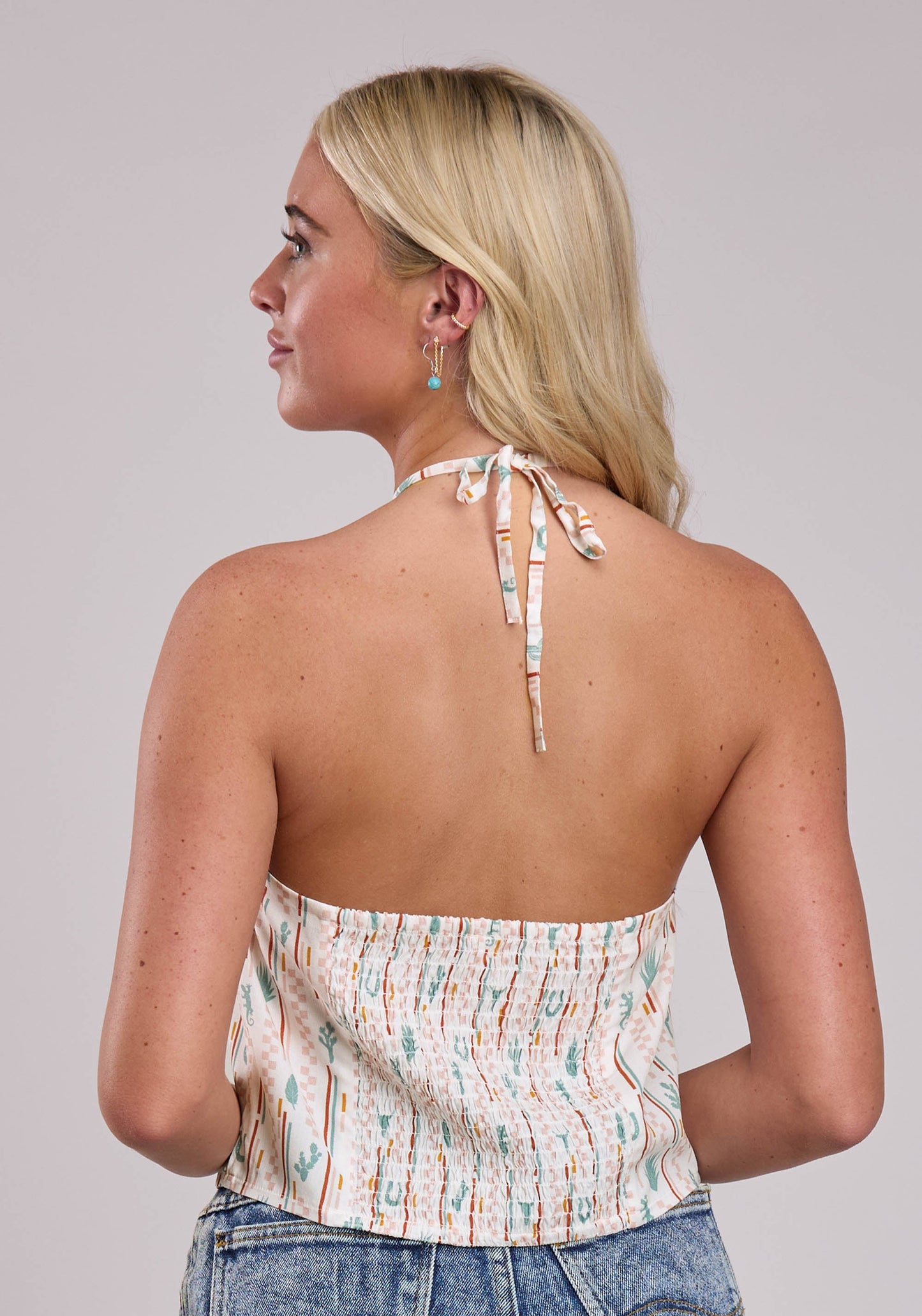 Womens Roper Checker Stripe Printed Rayon Sleeveless Tops