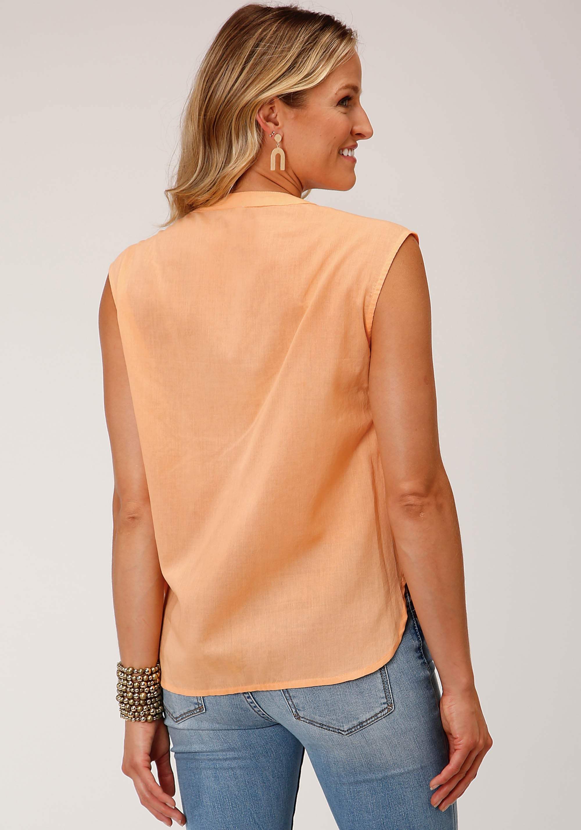 Roper Womens Sleeveless Button Voile Blouse With Tuxedo Ruffles - Roper - Flyclothing LLC